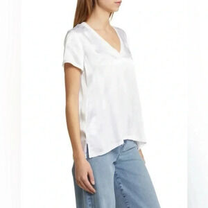 Nation LTD June Sateen V Neck Top in White